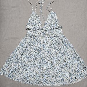 Zara Blue and White Buttoned Halter Sundress